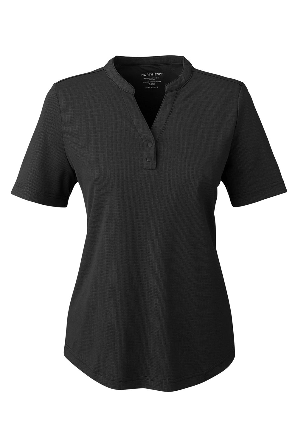 North End NE102W Womens Replay Recycled Short Sleeve Polo Shirt Black Flat Front