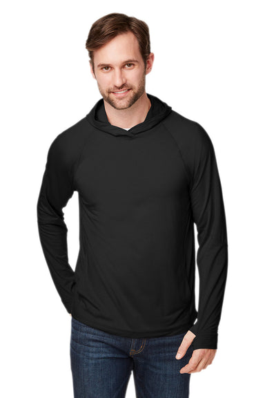 North End NE105 Mens Jaq Stretch Performance Hooded T-Shirt Hoodie Black Front