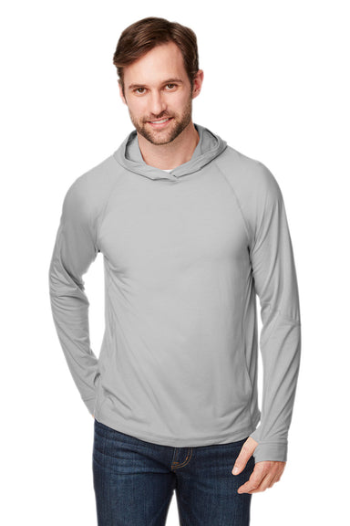 North End NE105 Mens Jaq Stretch Performance Hooded T-Shirt Hoodie Platinum Grey Front