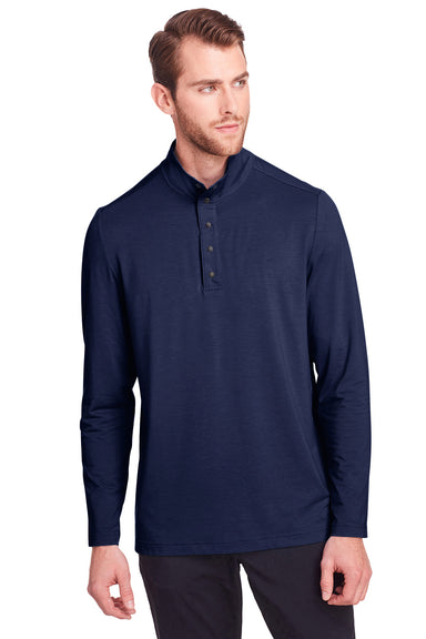North End NE400 Mens Jaq Performance Moisture Wicking Long Sleeve Polo Shirt Navy Blue Front