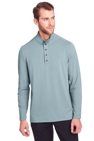 North End NE400 Mens Jaq Performance Moisture Wicking Long Sleeve Polo Shirt Opal Blue Front