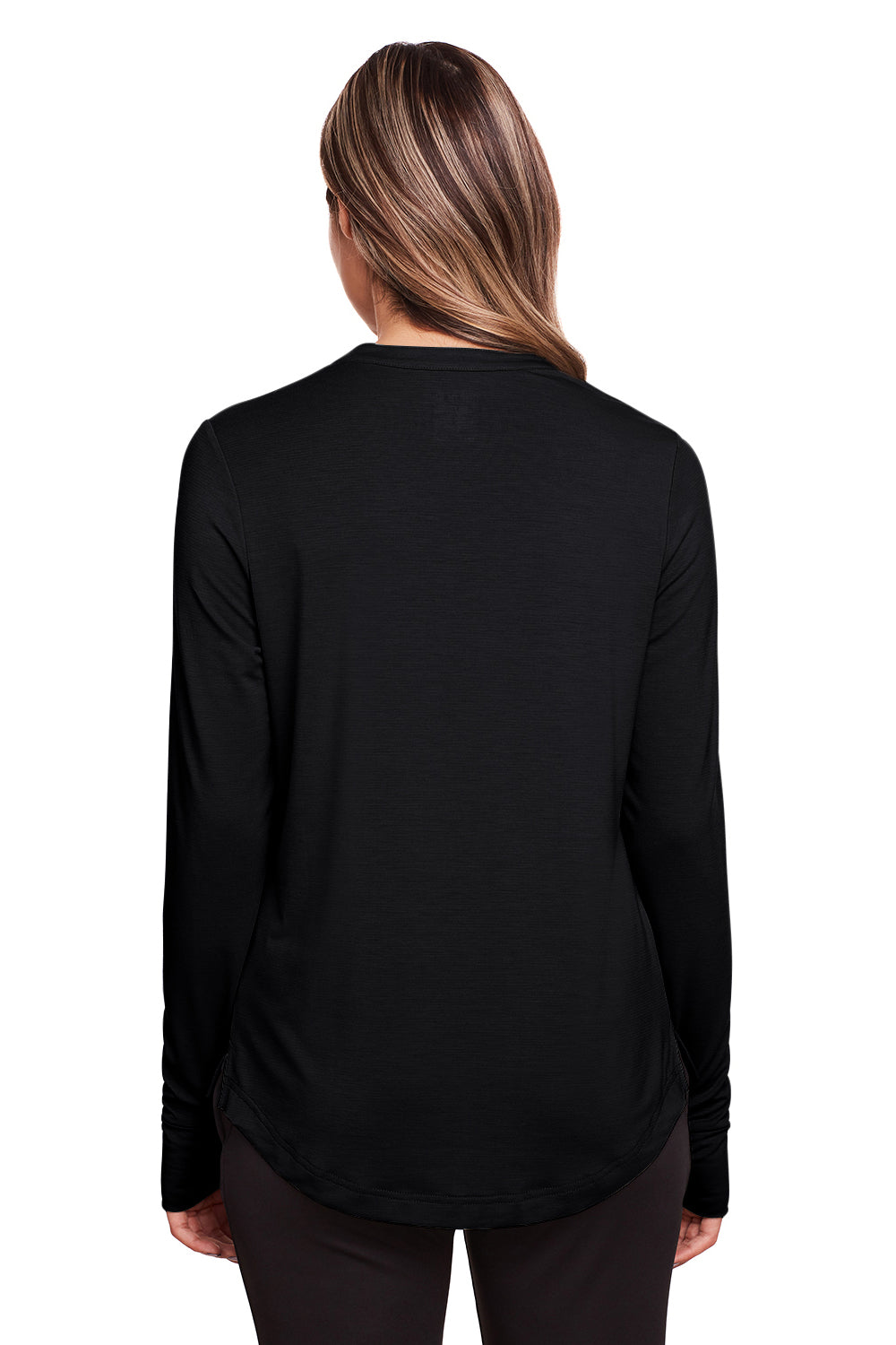 North End NE400W Womens Jaq Performance Moisture Wicking Long Sleeve Polo Shirt Black Back