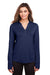 North End NE400W Womens Jaq Performance Moisture Wicking Long Sleeve Polo Shirt Navy Blue Front