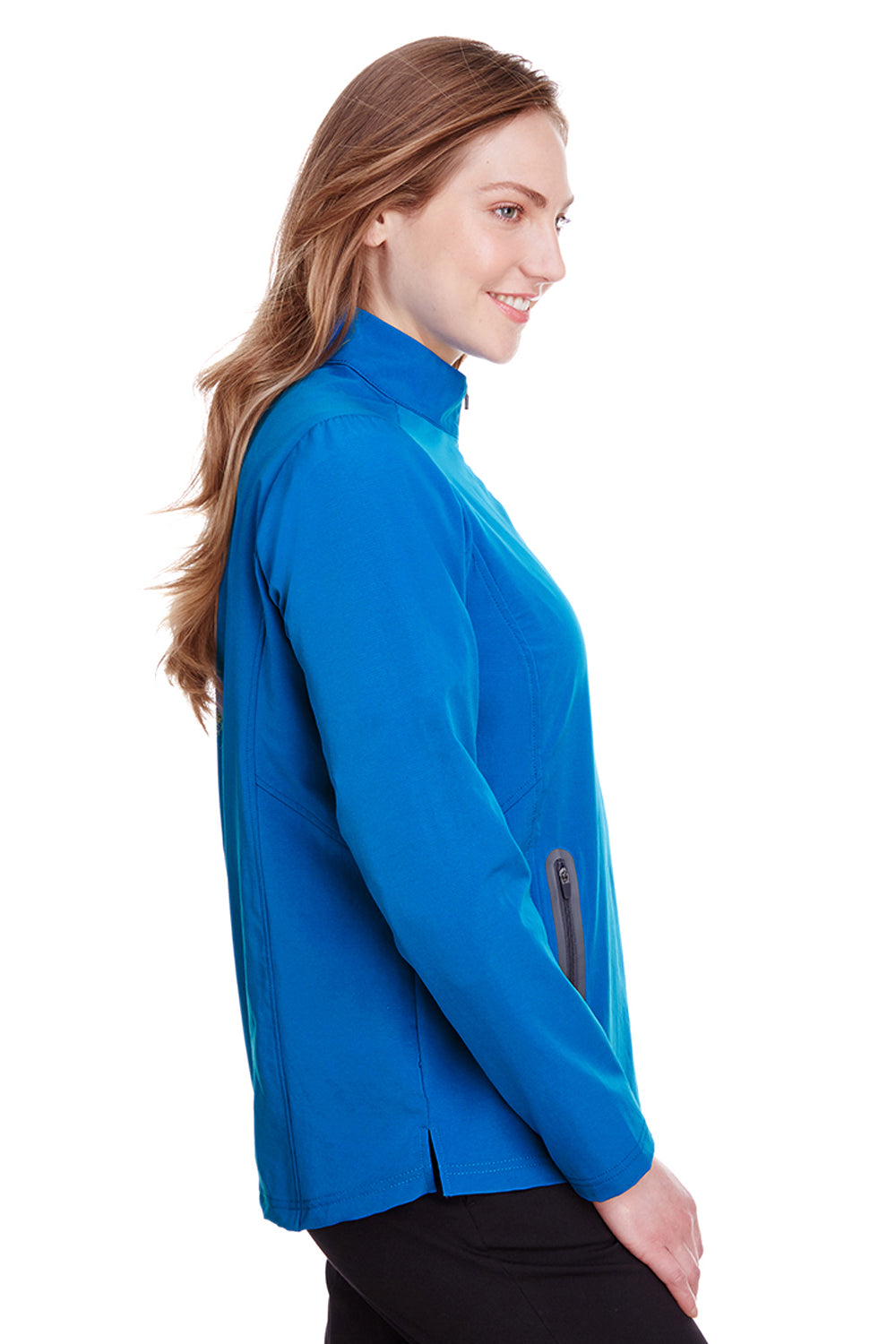 North End NE401W Womens Quest Performance Moisture Wicking 1/4 Zip Sweatshirt Olympic Blue/Carbon Grey Side