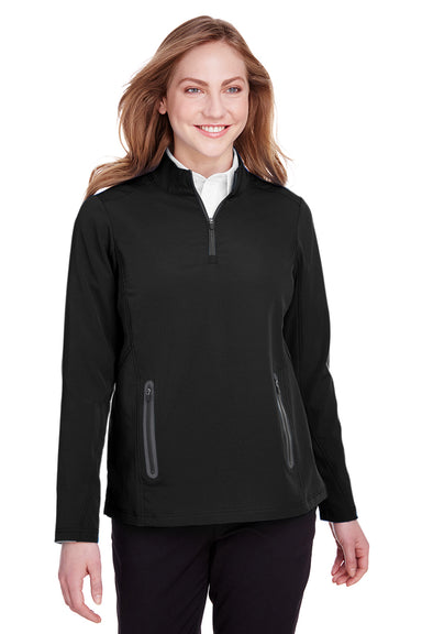 North End NE401W Womens Quest Performance Moisture Wicking 1/4 Zip Sweatshirt Black/Carbon Grey Front
