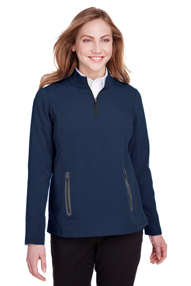 North End NE401W Womens Quest Performance Moisture Wicking 1/4 Zip Sweatshirt Navy Blue/Carbon Grey Front