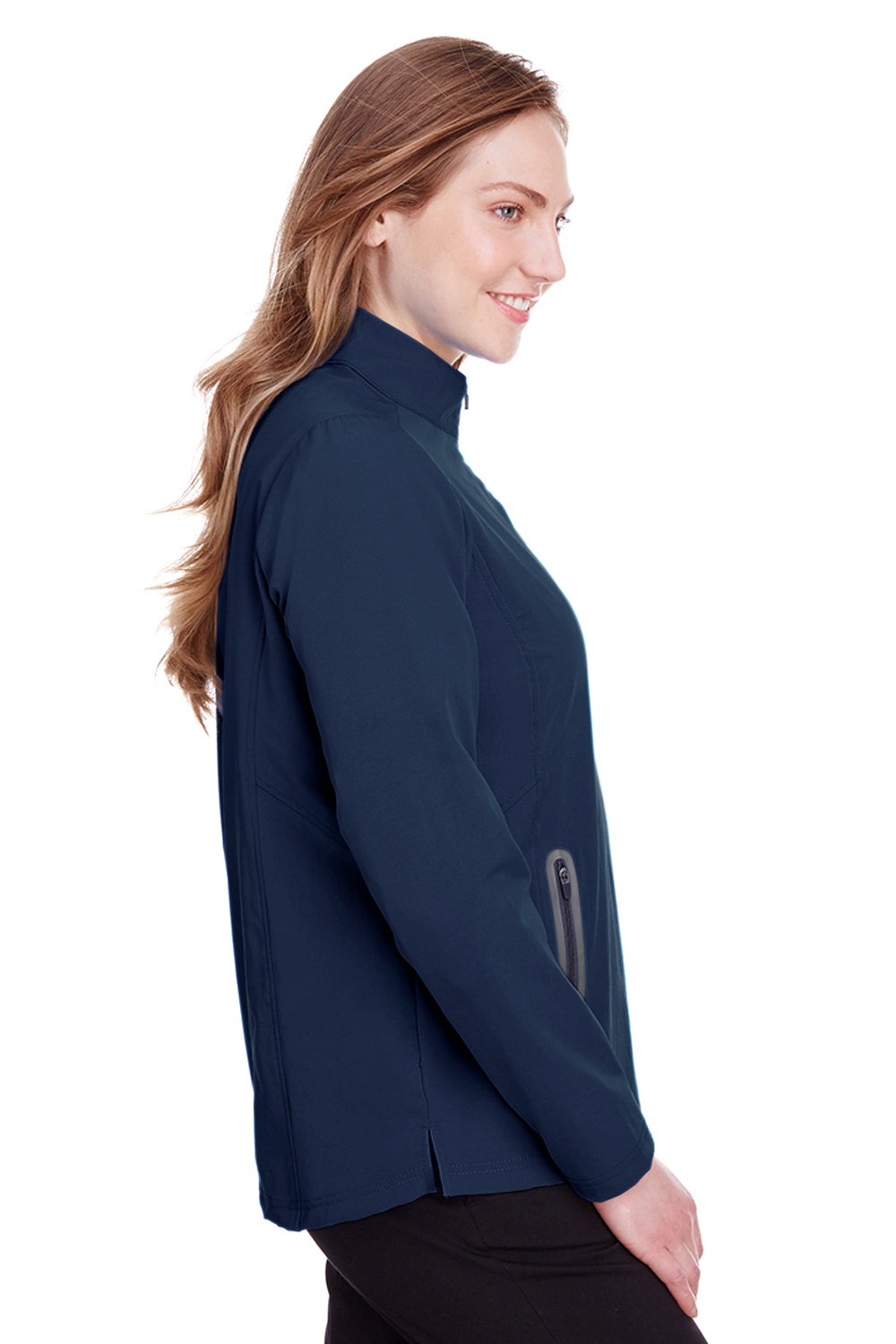 North End NE401W Womens Quest Performance Moisture Wicking 1/4 Zip Sweatshirt Navy Blue/Carbon Grey Side
