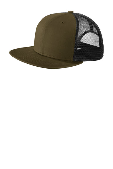 New Era NE403 Mens Adjustable Trucker Hat Olive Green/Black Front