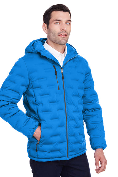 North End NE708 Mens Loft Waterproof Full Zip Hooded Puffer Jacket Olympic Blue/Carbon Grey Front