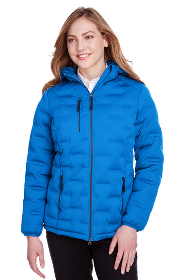 North End NE708W Womens Loft Waterproof Full Zip Hooded Puffer Jacket Olympic Blue/Carbon Grey Front