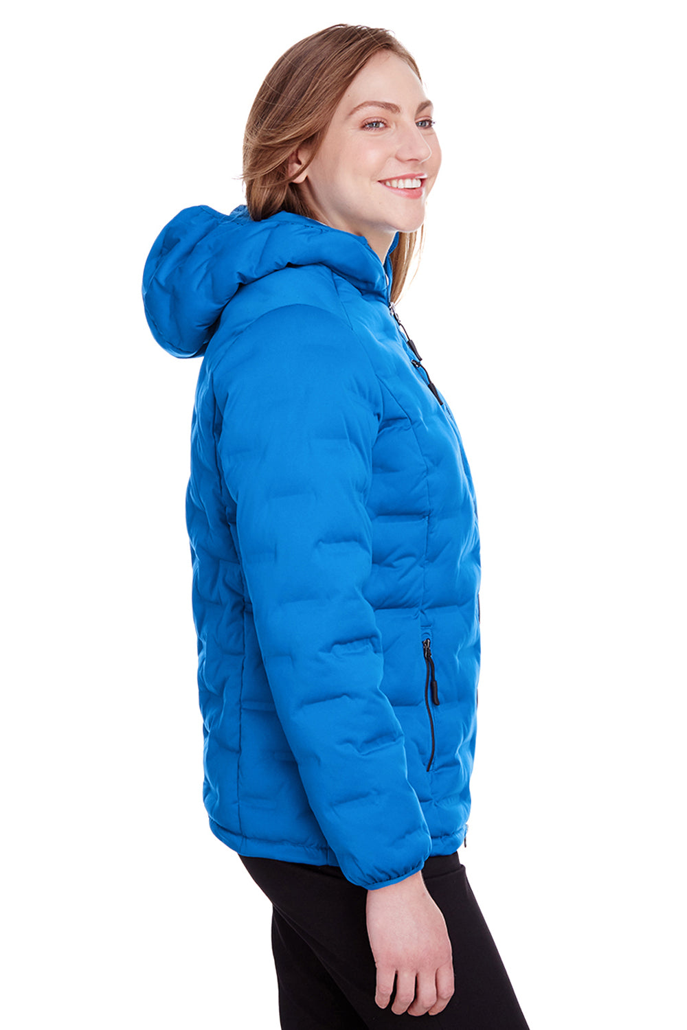 North End NE708W Womens Loft Waterproof Full Zip Hooded Puffer Jacket Olympic Blue/Carbon Grey Side