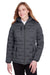 North End NE708W Womens Loft Waterproof Full Zip Hooded Puffer Jacket Carbon Grey/Black Front