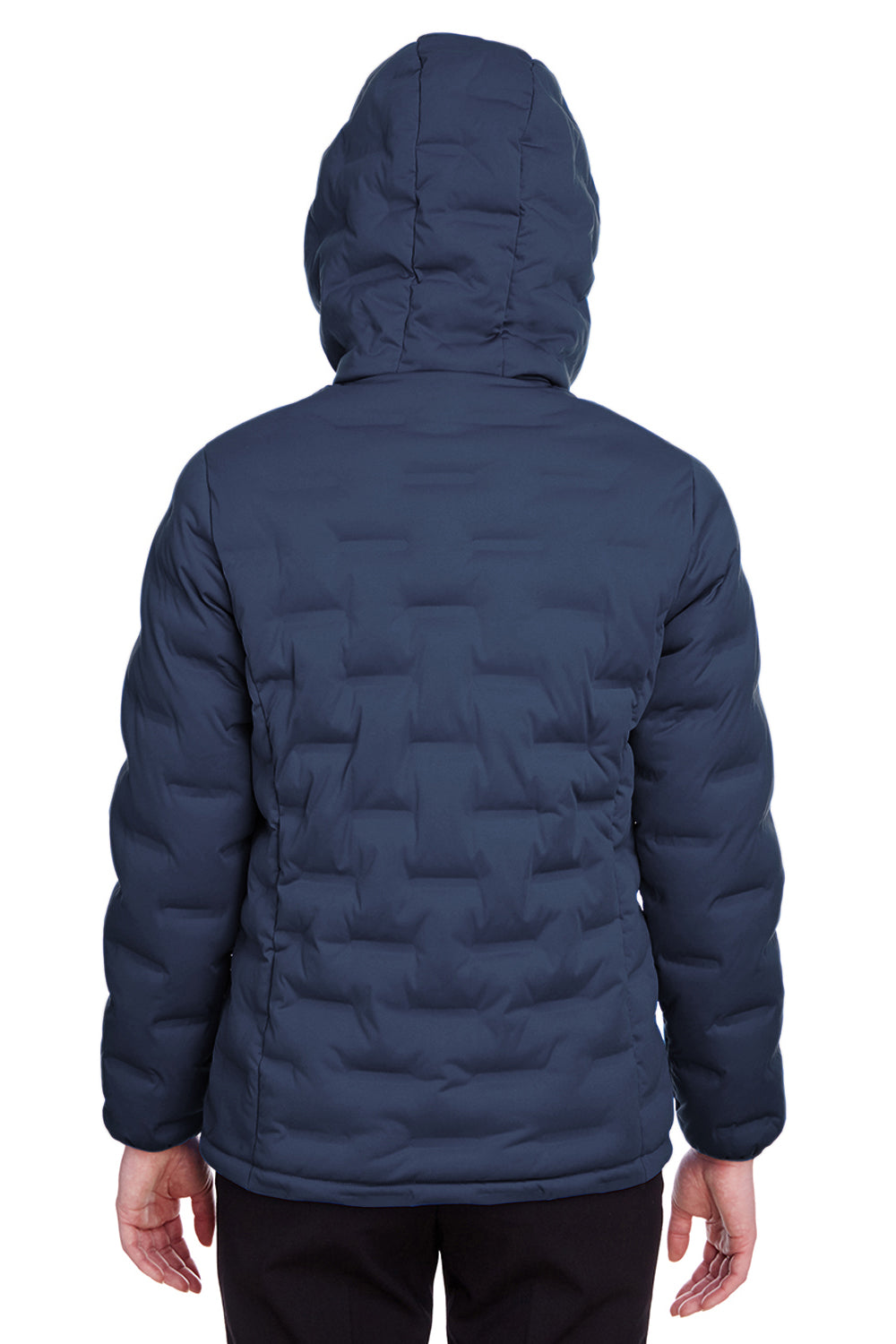 North End NE708W Womens Loft Waterproof Full Zip Hooded Puffer Jacket Navy Blue/Carbon Grey Back