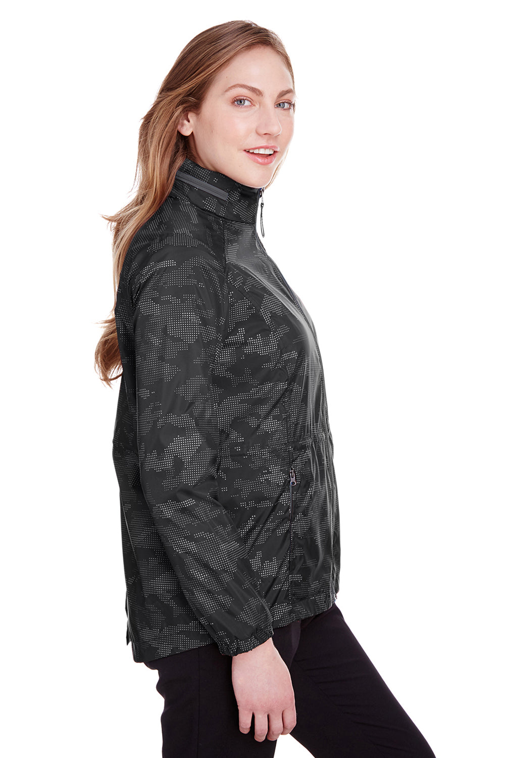North End NE711W Womens Rotate Reflective Water Resistant Full Zip Hooded Jacket Black/Carbon Grey Side