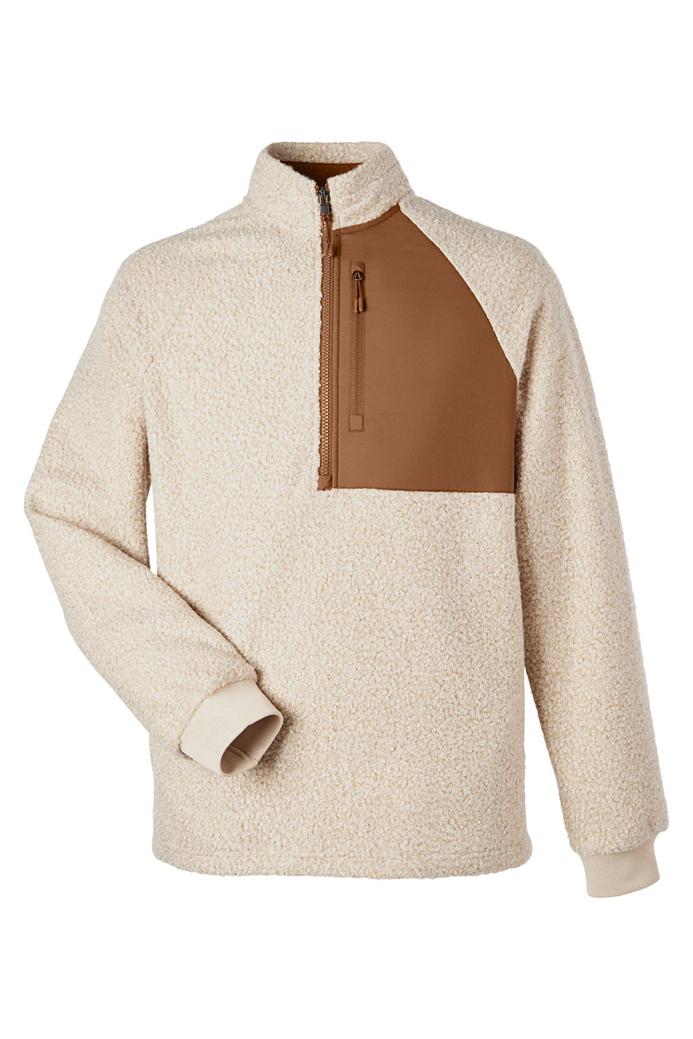 North End NE713 Mens Aura Sweater Fleece 1/4 Zip Sweatshirt Heather Oatmeal/Teak Flat Front