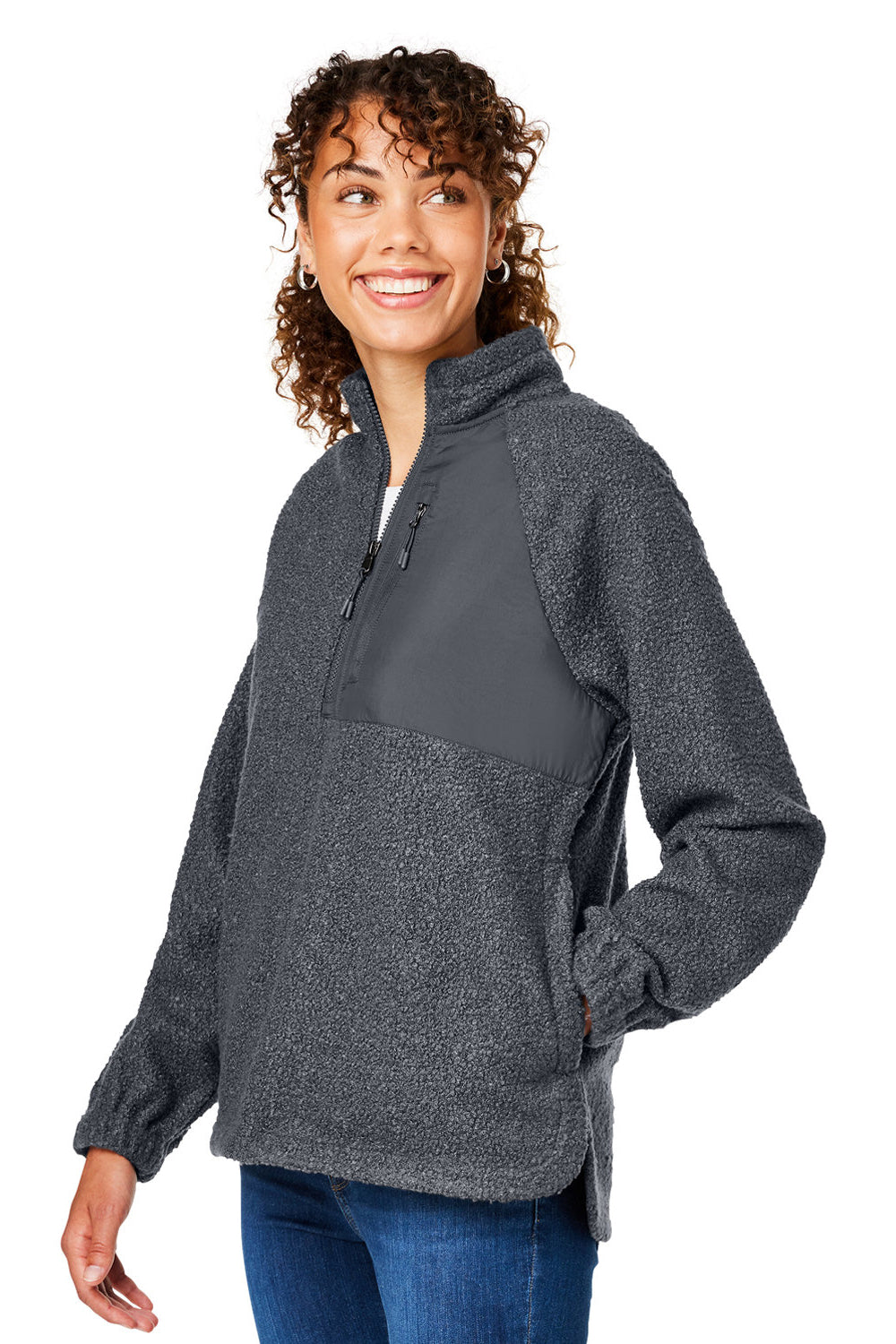 North End NE713W Womens Aura Sweater Fleece 1/4 Zip Sweatshirt Carbon Grey 3Q