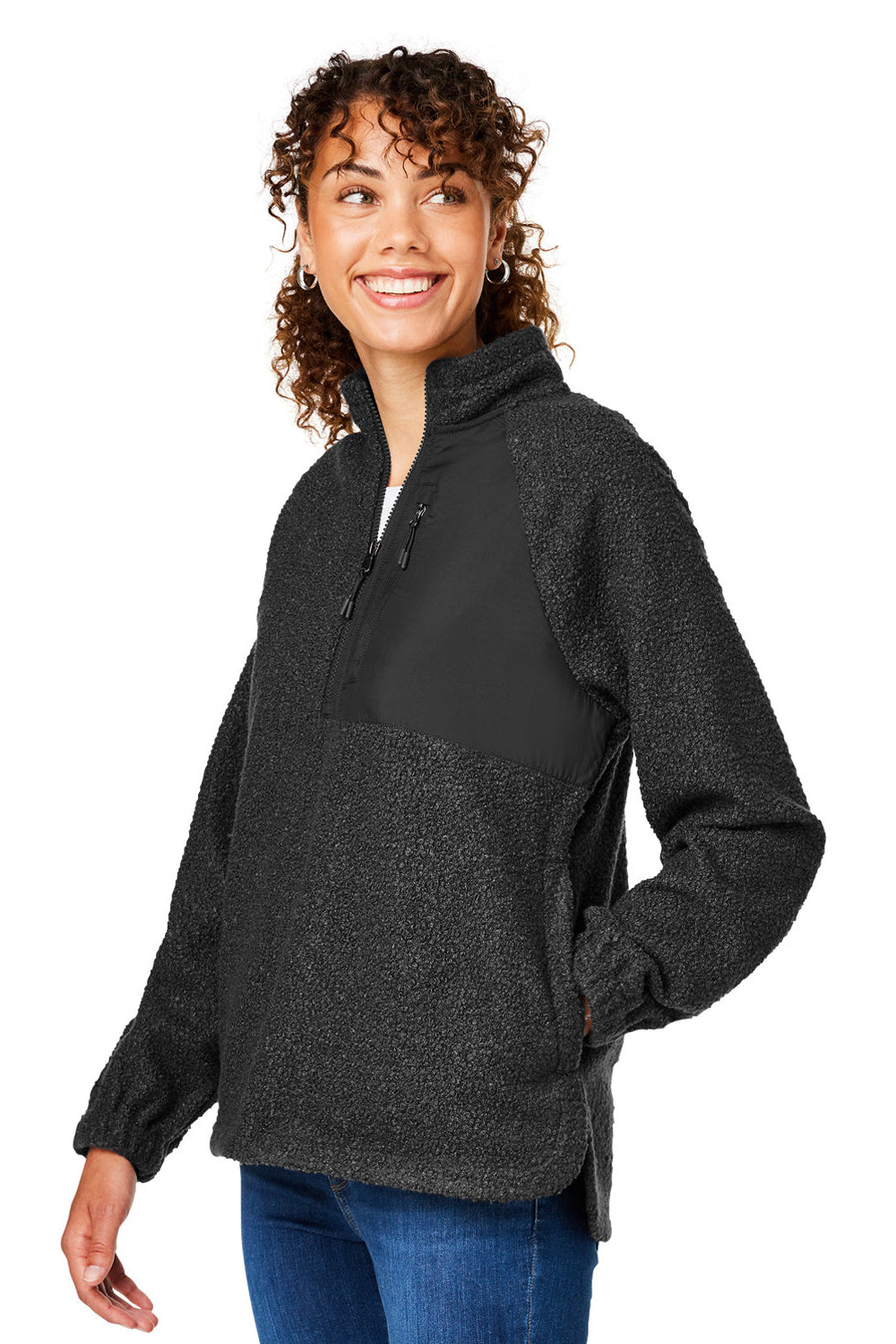 North End NE713W Womens Aura Sweater Fleece 1/4 Zip Sweatshirt Black 3Q