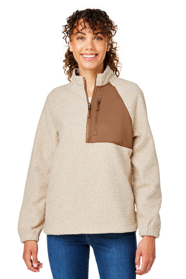 North End NE713W Womens Aura Sweater Fleece 1/4 Zip Sweatshirt Heather Oatmeal/Teak Front