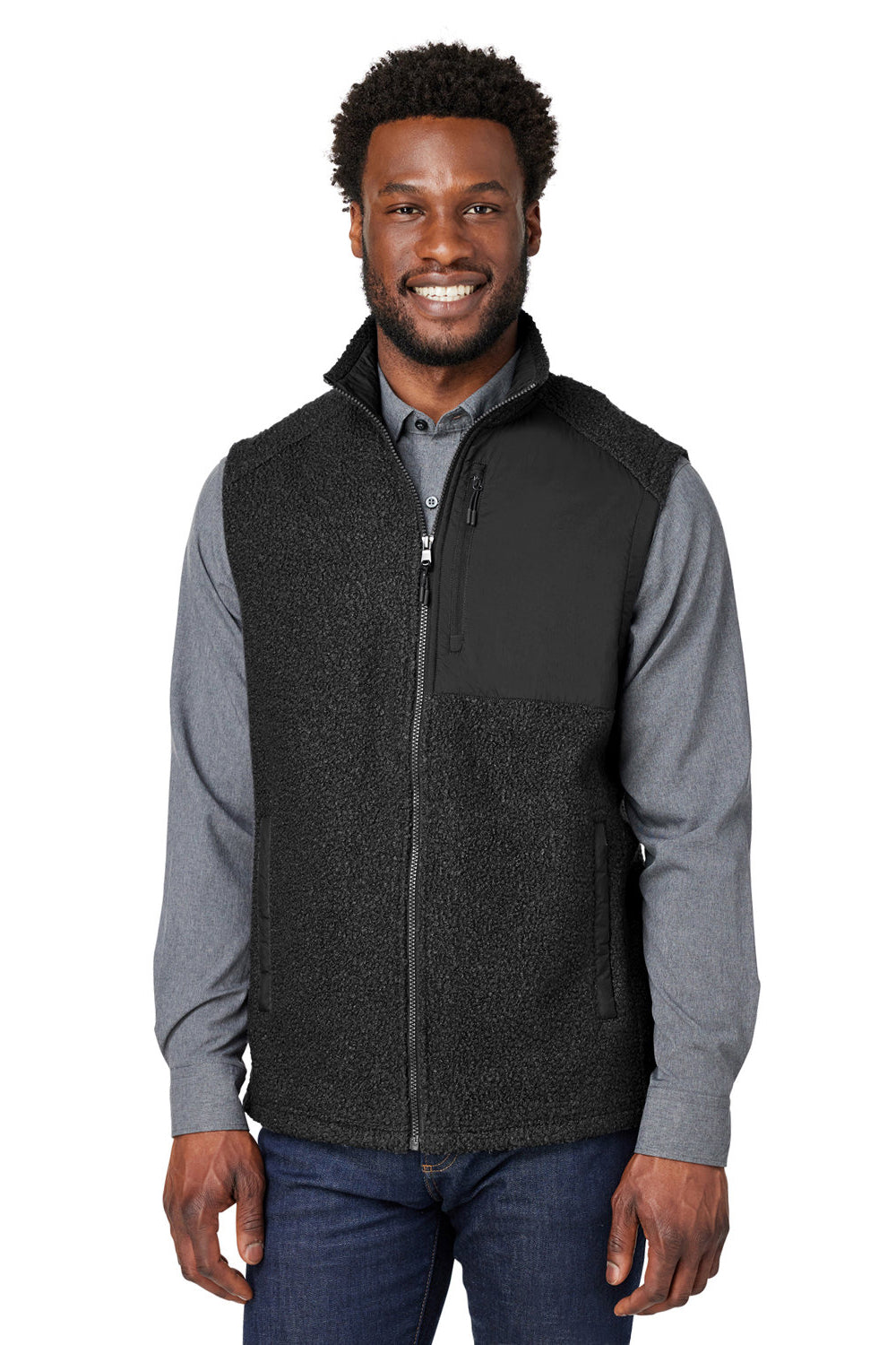 North End NE714 Mens Aura Sweater Fleece Full Zip Vest Black Front