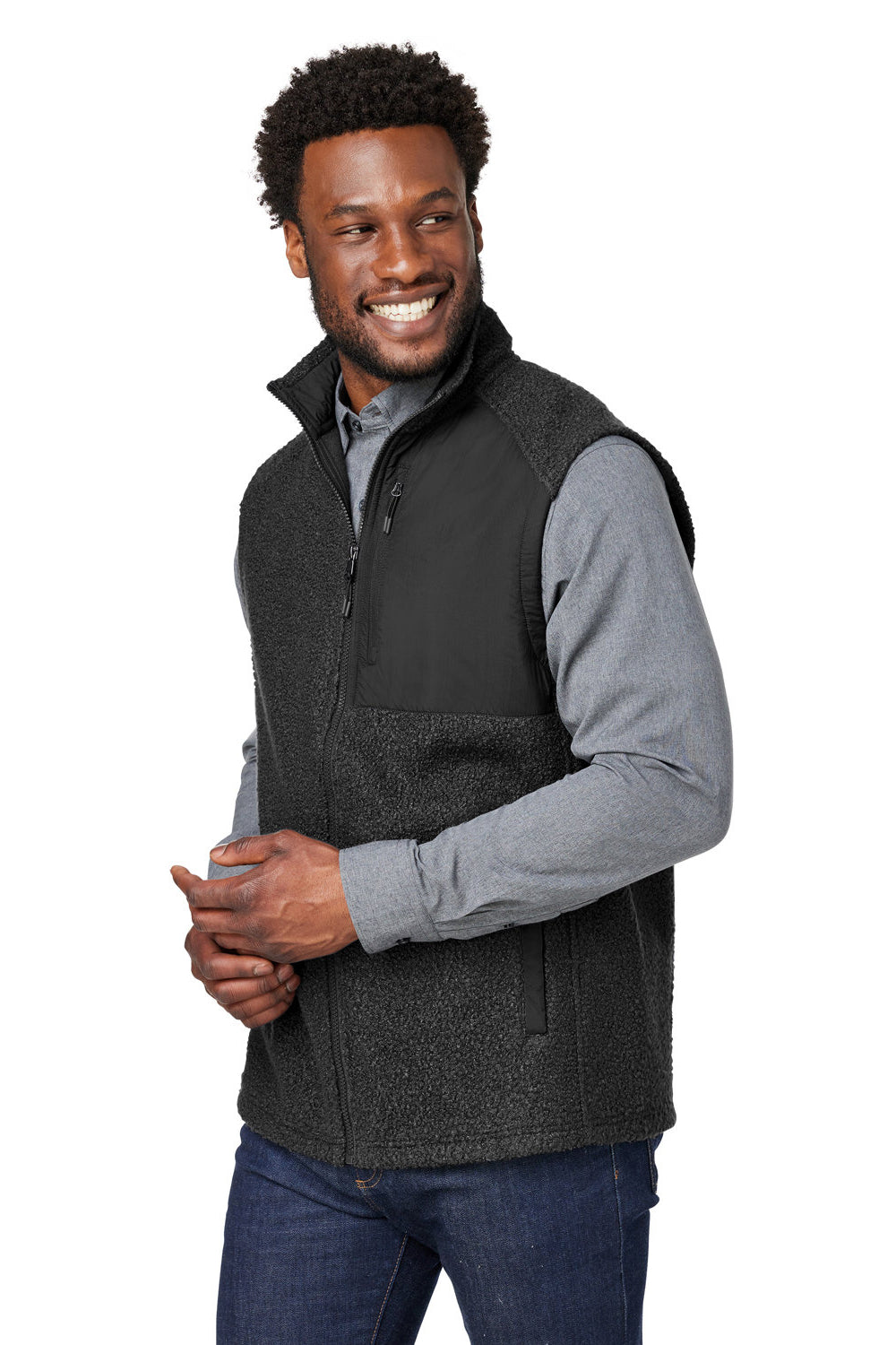 North End NE714 Mens Aura Sweater Fleece Full Zip Vest Black 3Q