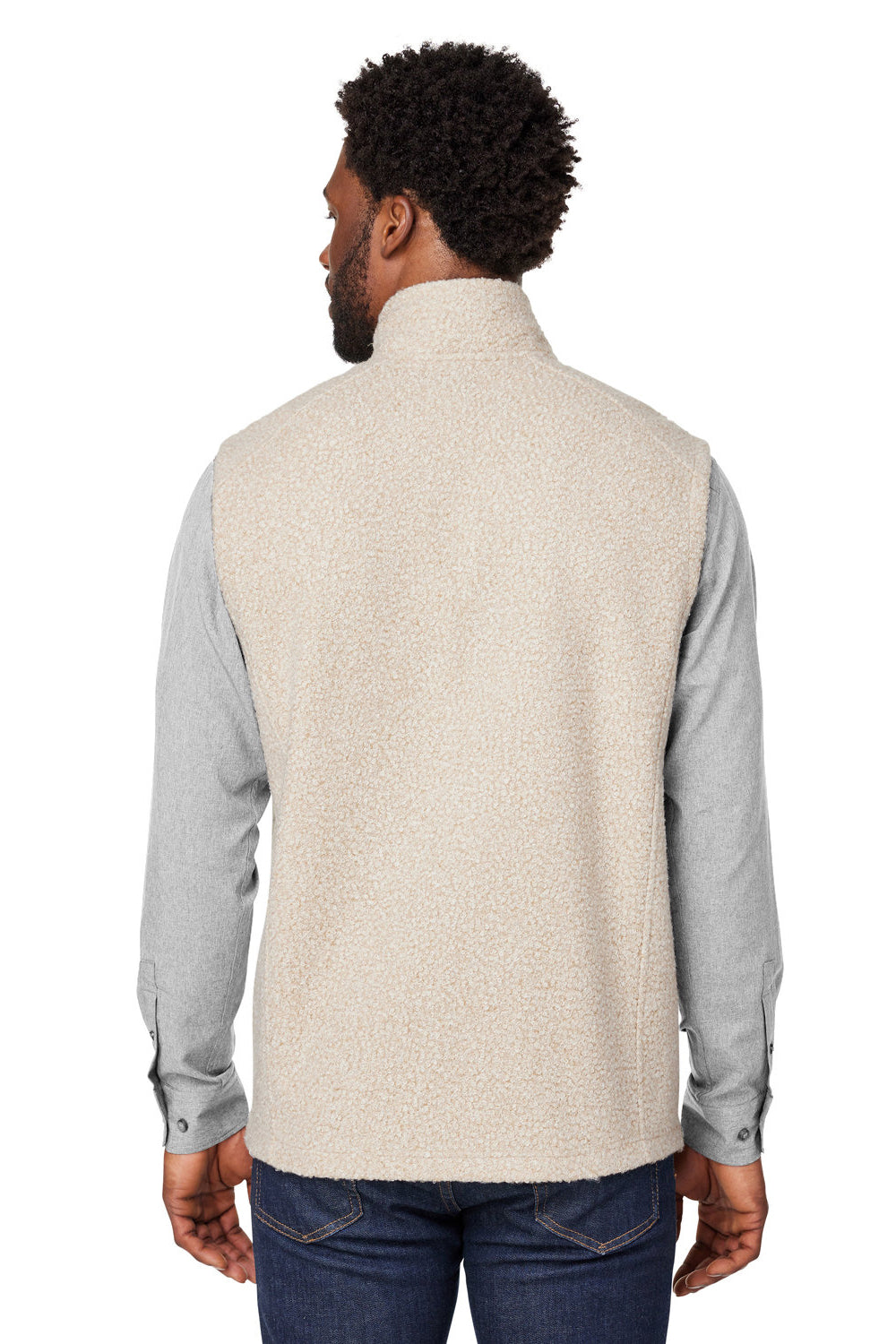 North End NE714 Mens Aura Sweater Fleece Full Zip Vest Heather Oatmeal/Teak Back