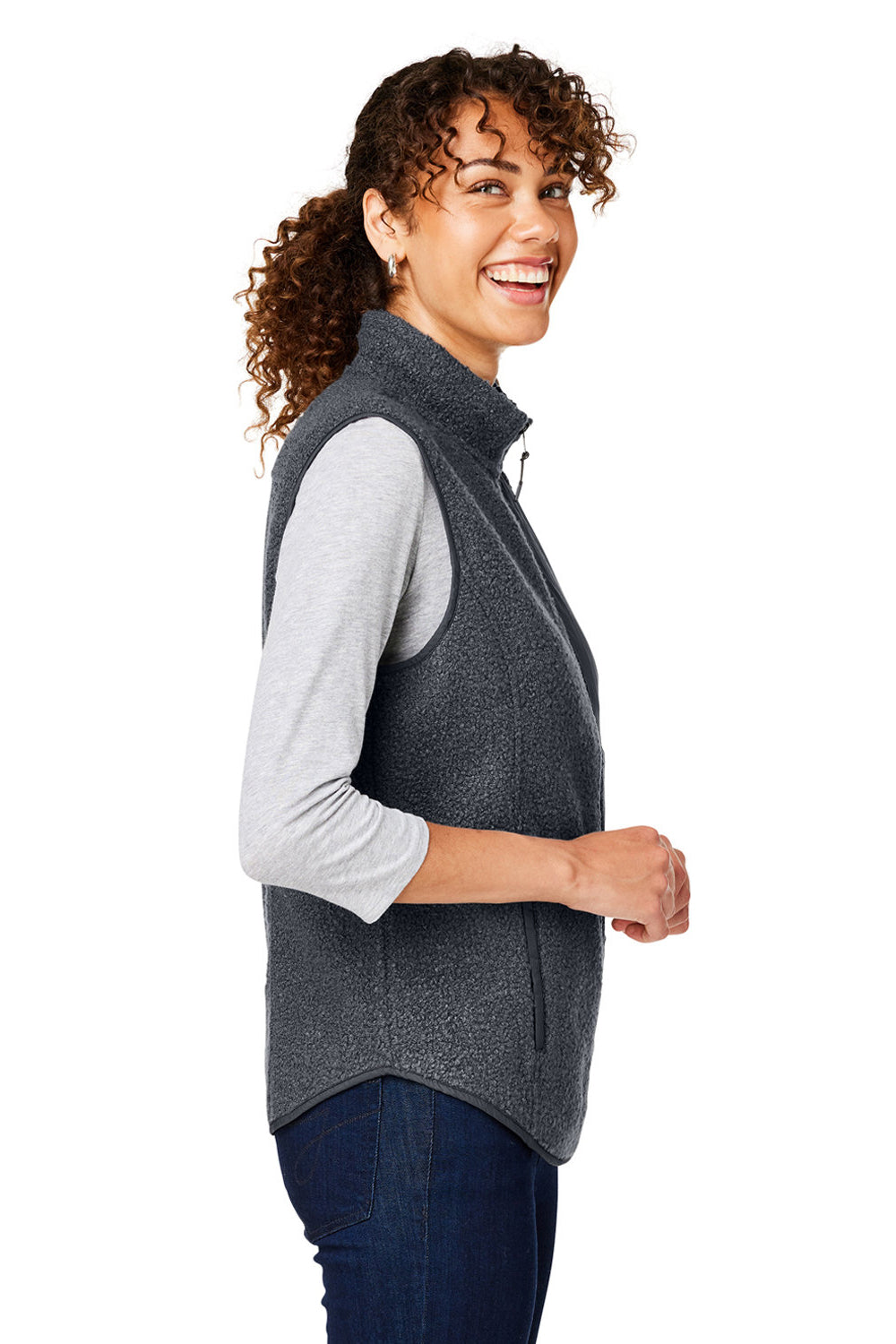 North End NE714W Womens Aura Sweater Fleece Full Zip Vest Carbon Grey Side
