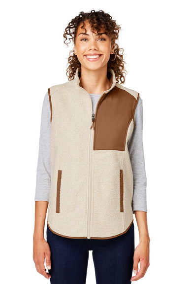 North End NE714W Womens Aura Sweater Fleece Full Zip Vest Heather Oatmeal/Teak Front