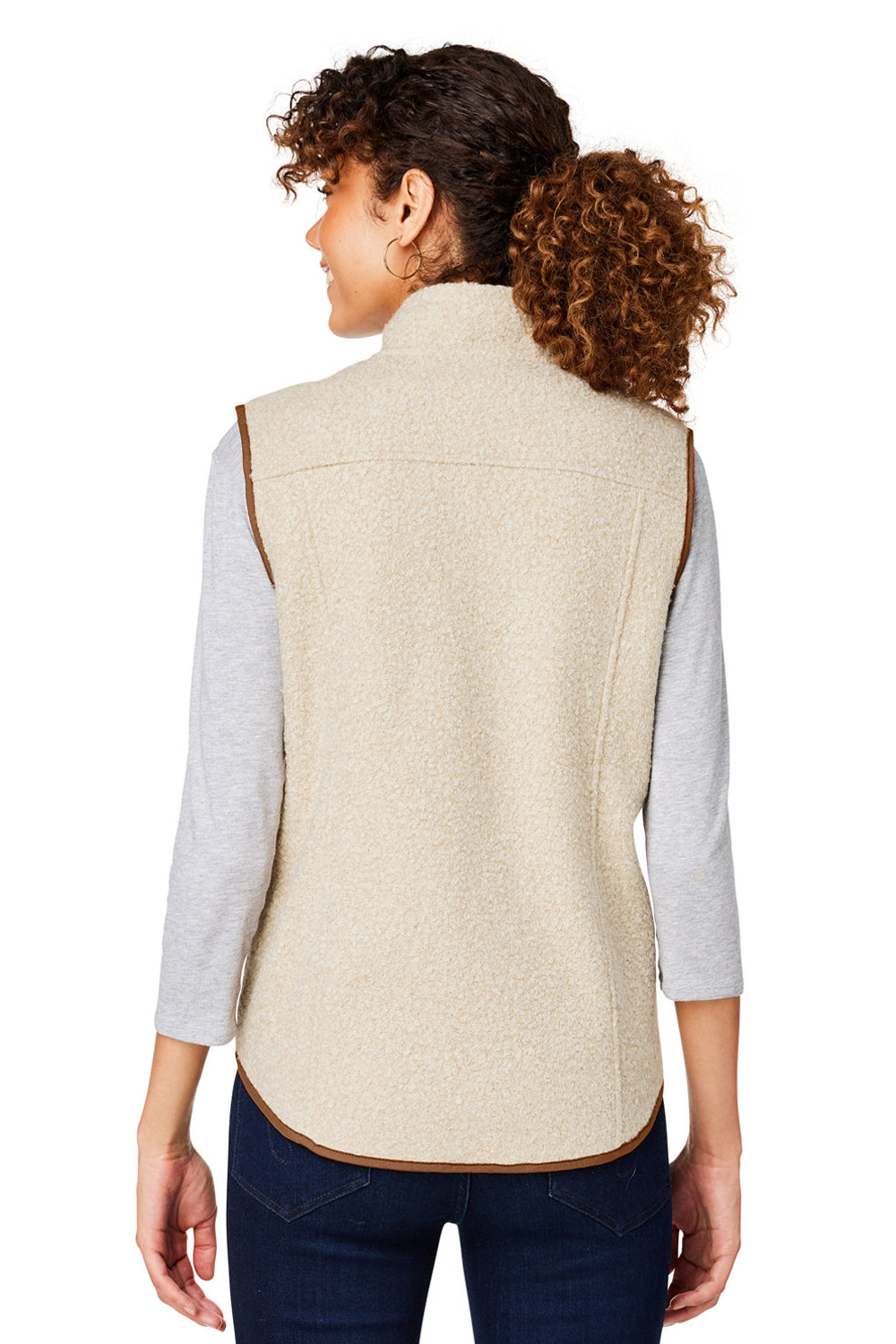 North End NE714W Womens Aura Sweater Fleece Full Zip Vest Heather Oatmeal/Teak Back