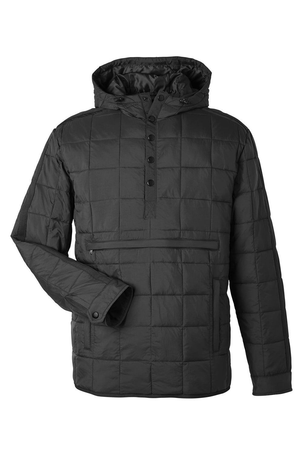 North End NE722 Mens Aura Packable Hooded Anorak Jacket Black Flat Front