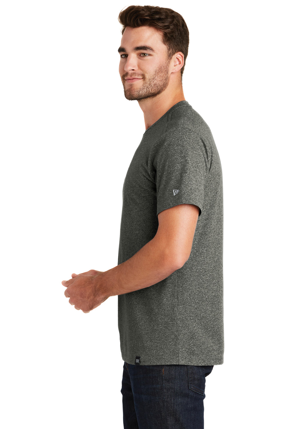 New Era NEA100 Mens Heritage Short Sleeve Crewneck T-Shirt Black Twist Side