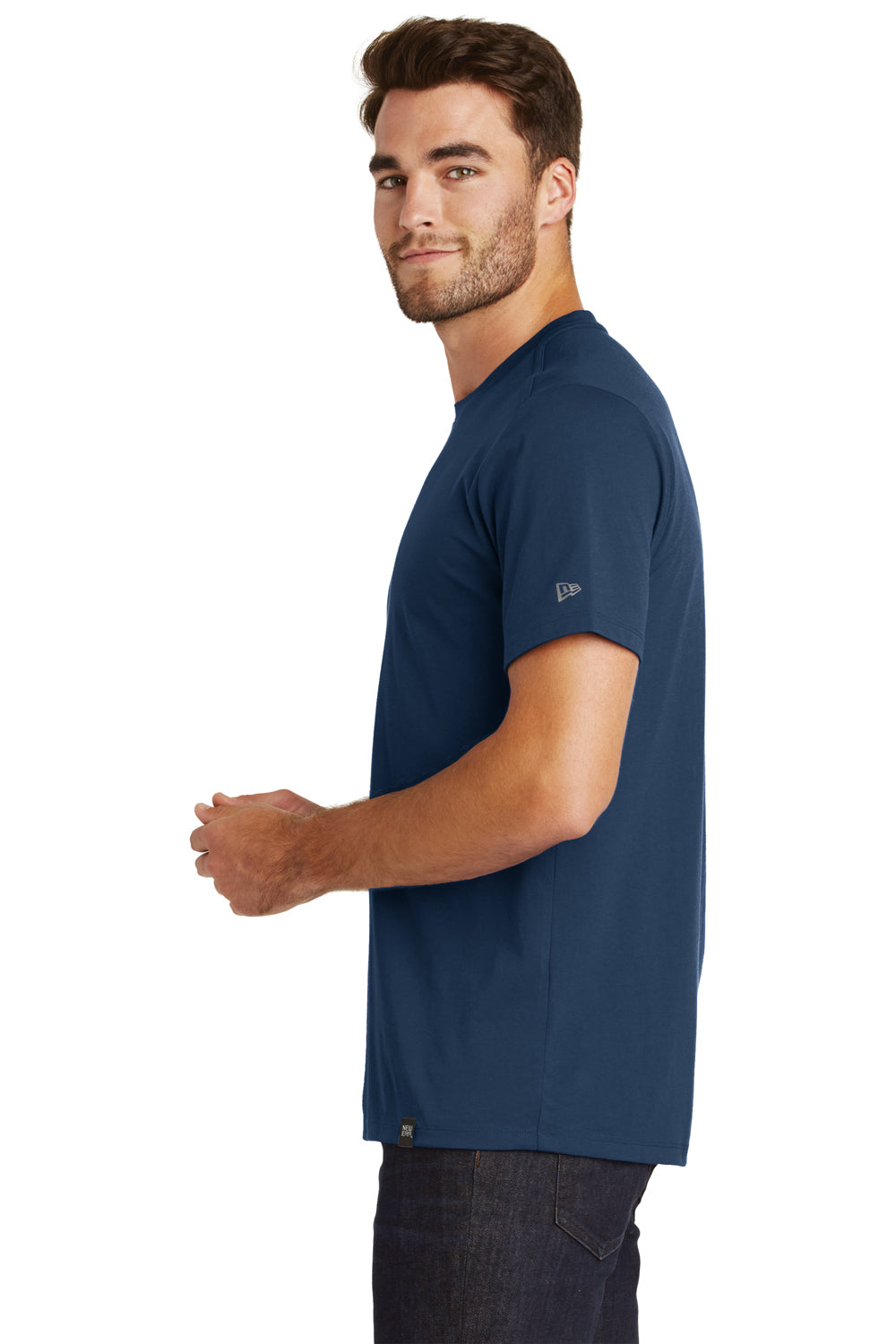 New Era NEA100 Mens Heritage Short Sleeve Crewneck T-Shirt Dark Royal Blue Side