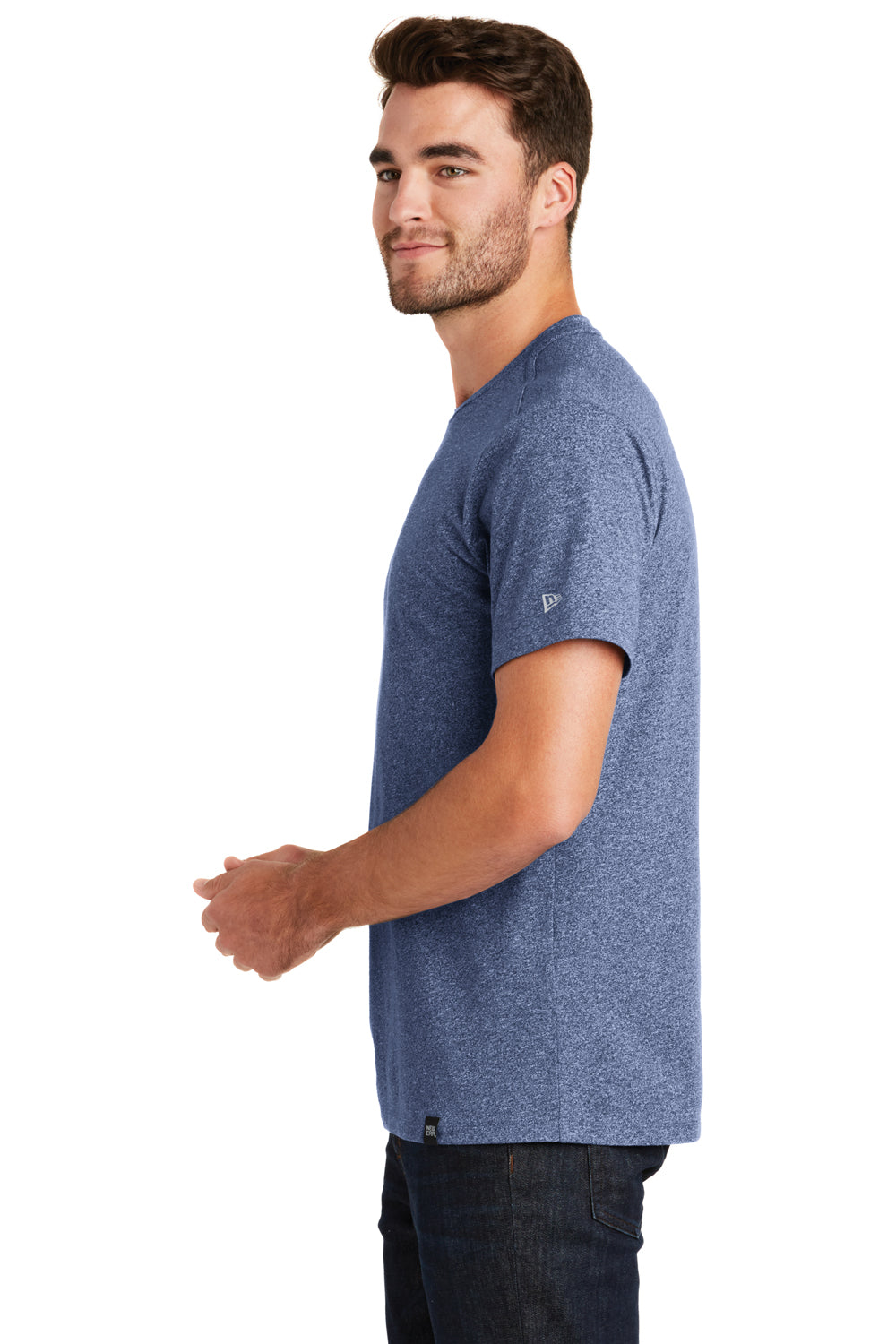 New Era NEA100 Mens Heritage Short Sleeve Crewneck T-Shirt Dark Royal Blue Twist Side