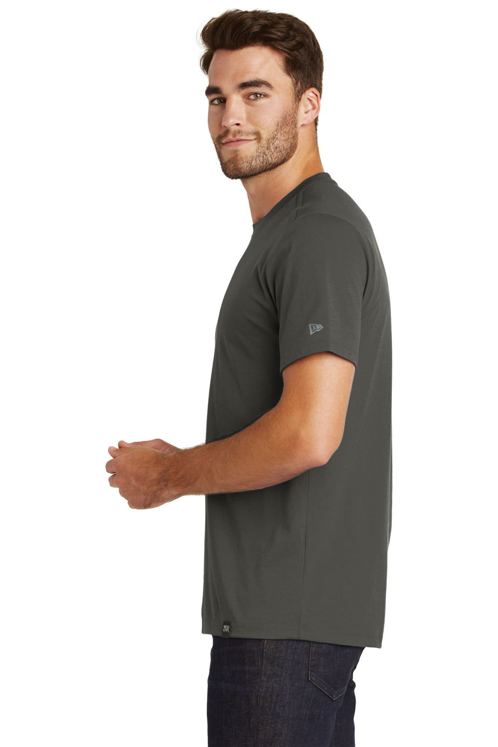 New Era NEA100 Mens Heritage Short Sleeve Crewneck T-Shirt Graphite Grey Side