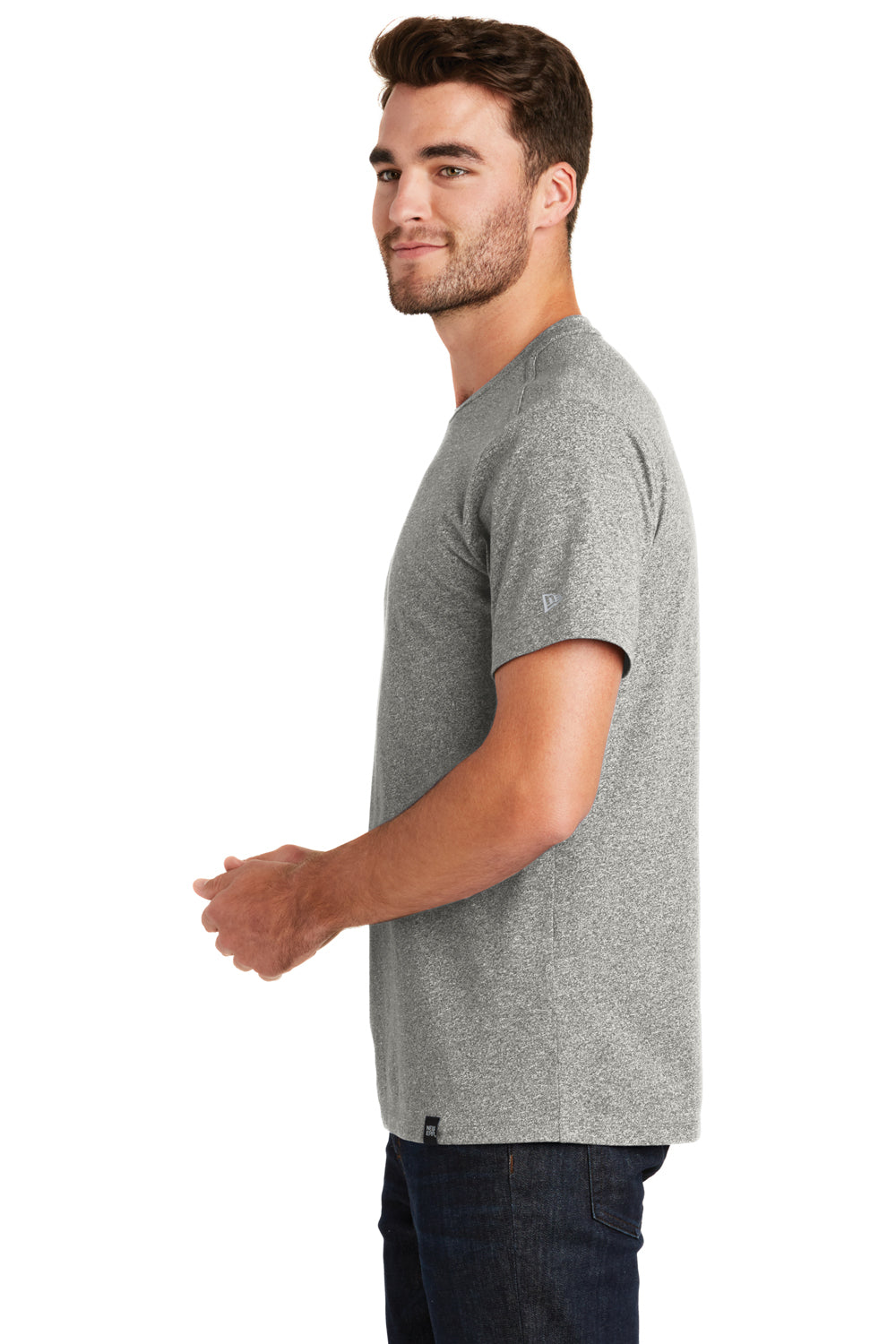 New Era NEA100 Mens Heritage Short Sleeve Crewneck T-Shirt Light Graphite Grey Twist Side