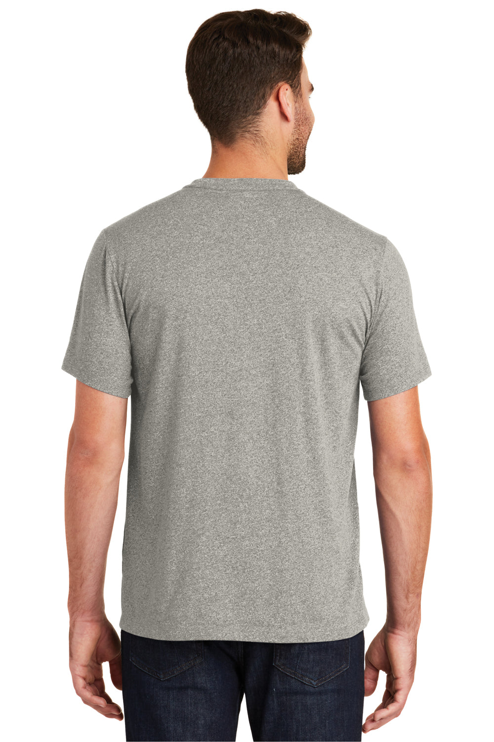 New Era NEA100 Mens Heritage Short Sleeve Crewneck T-Shirt Heather Rainstorm Grey Back