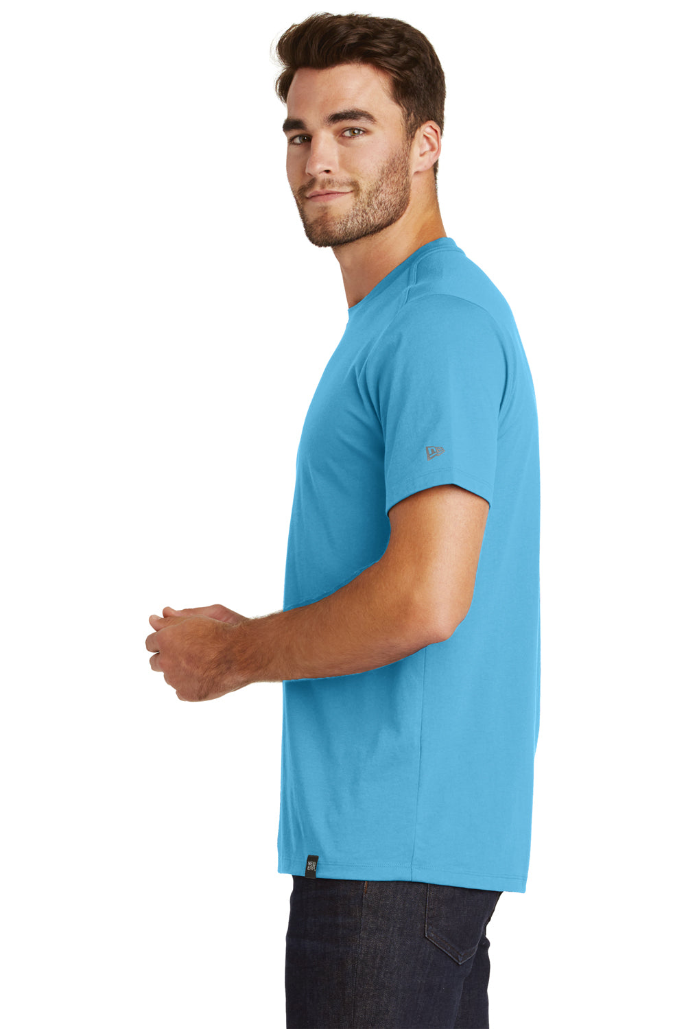 New Era NEA100 Mens Heritage Short Sleeve Crewneck T-Shirt Sky Blue Side