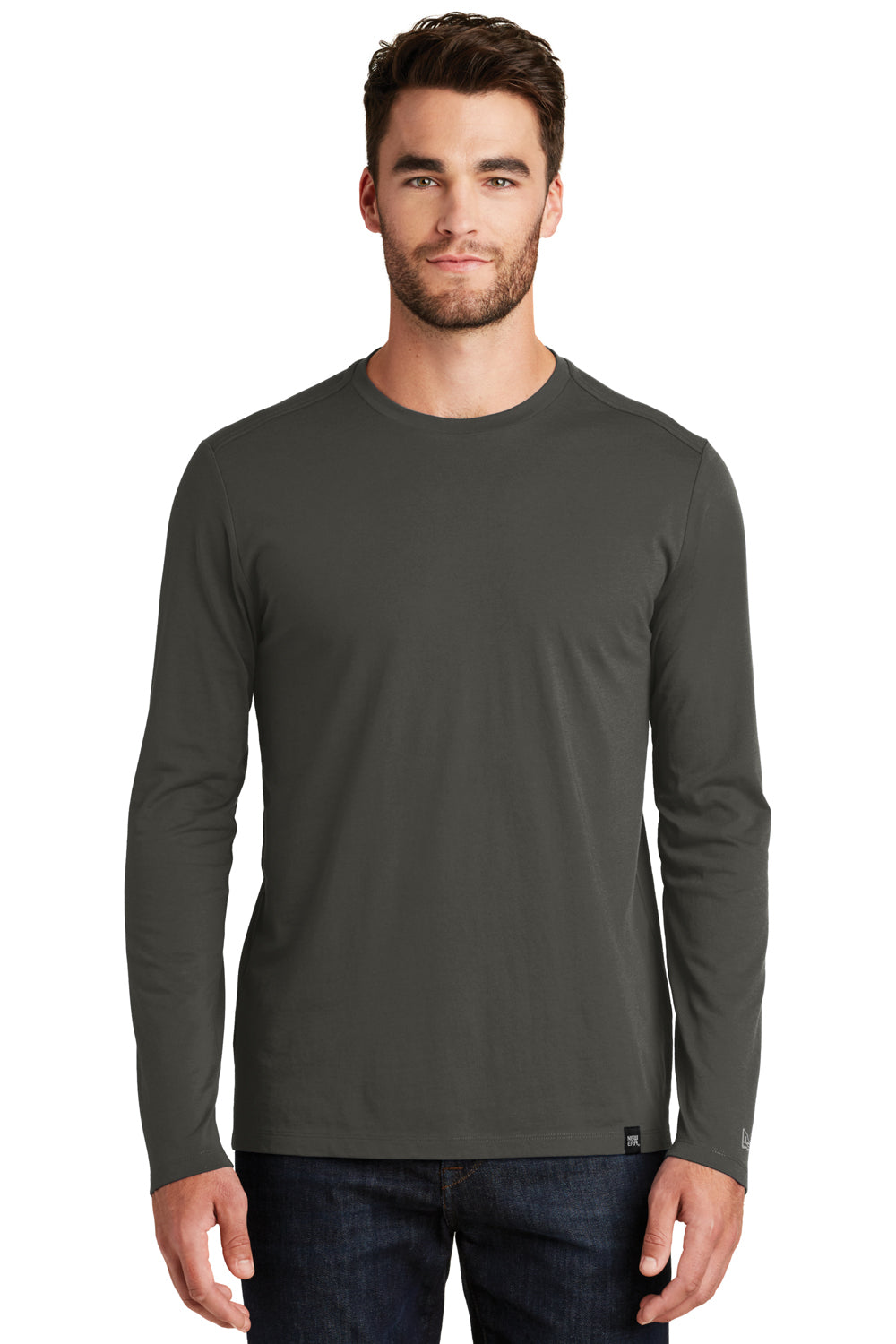 New Era NEA102 Mens Heritage Long Sleeve Crewneck T-Shirt Graphite Grey Front