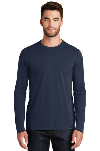 New Era NEA102 Mens Heritage Long Sleeve Crewneck T-Shirt Navy Blue Front