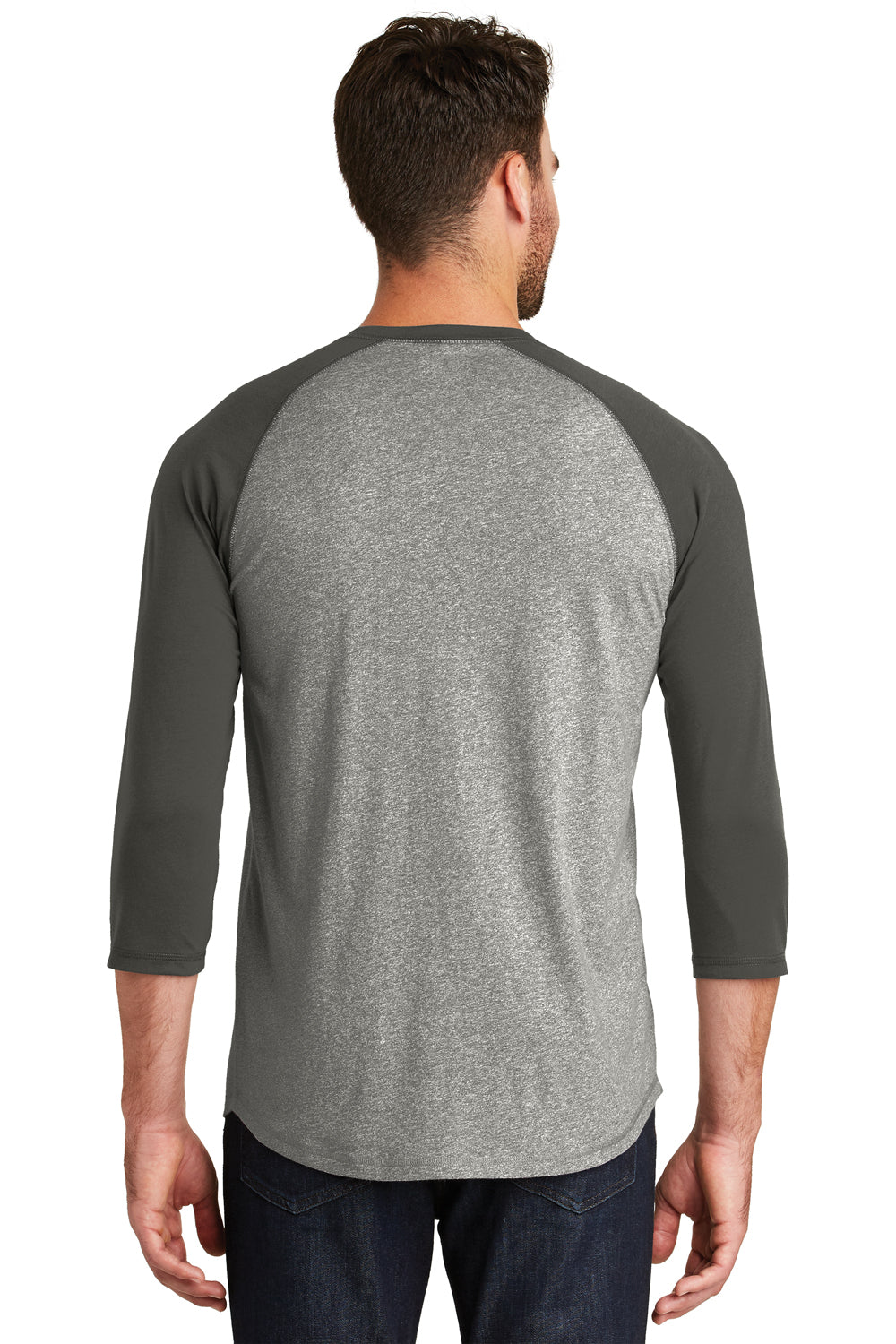 New Era NEA104 Mens Heritage 3/4 Sleeve Crewneck T-Shirt Graphite Grey/Light Graphite Grey Twist Back