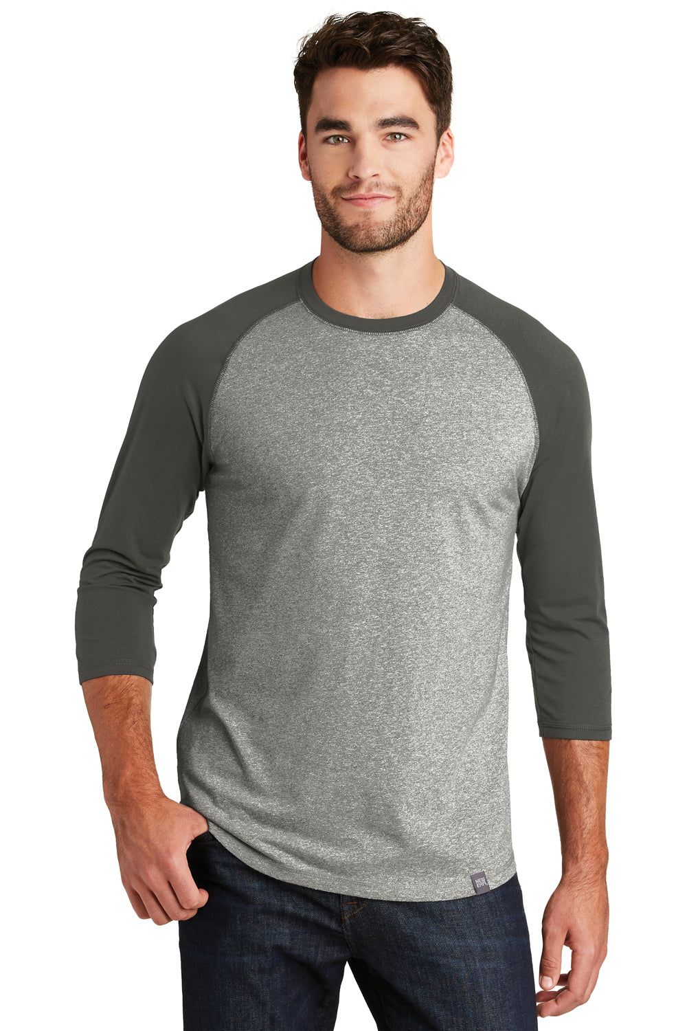 New Era NEA104 Mens Heritage 3/4 Sleeve Crewneck T-Shirt Graphite Grey/Light Graphite Grey Twist Front