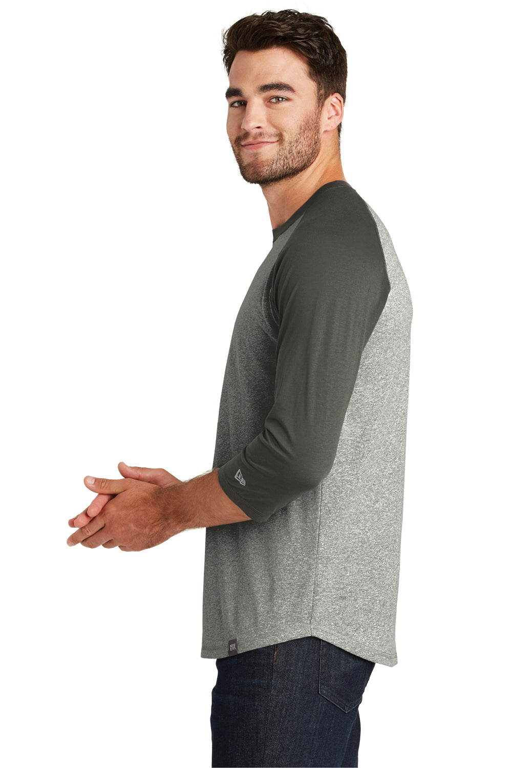New Era NEA104 Mens Heritage 3/4 Sleeve Crewneck T-Shirt Graphite Grey/Light Graphite Grey Twist Side
