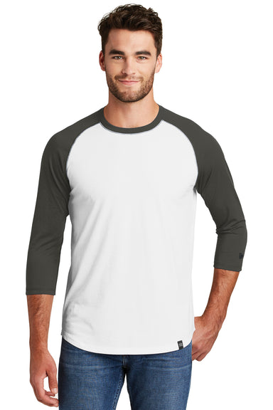 New Era NEA104 Mens Heritage 3/4 Sleeve Crewneck T-Shirt Graphite Grey/White Front