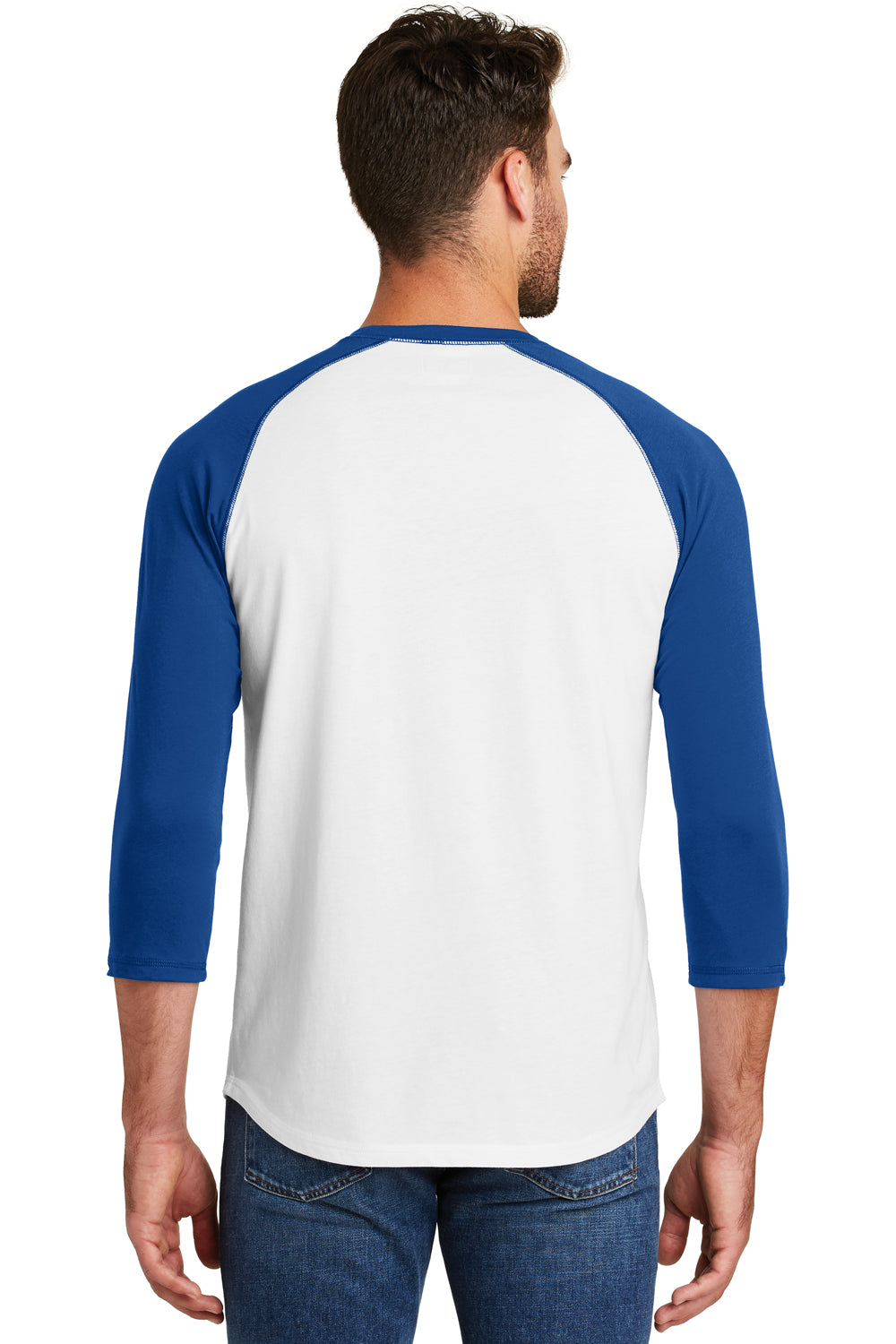 New Era NEA104 Mens Heritage 3/4 Sleeve Crewneck T-Shirt Royal Blue/White Back
