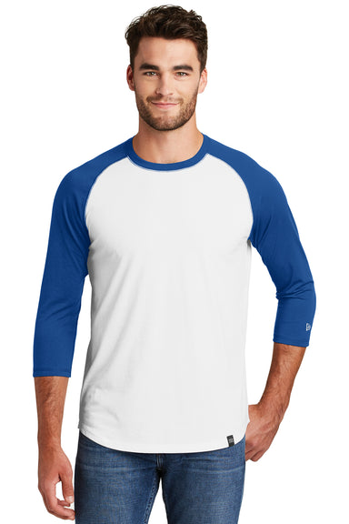 New Era NEA104 Mens Heritage 3/4 Sleeve Crewneck T-Shirt Royal Blue/White Front