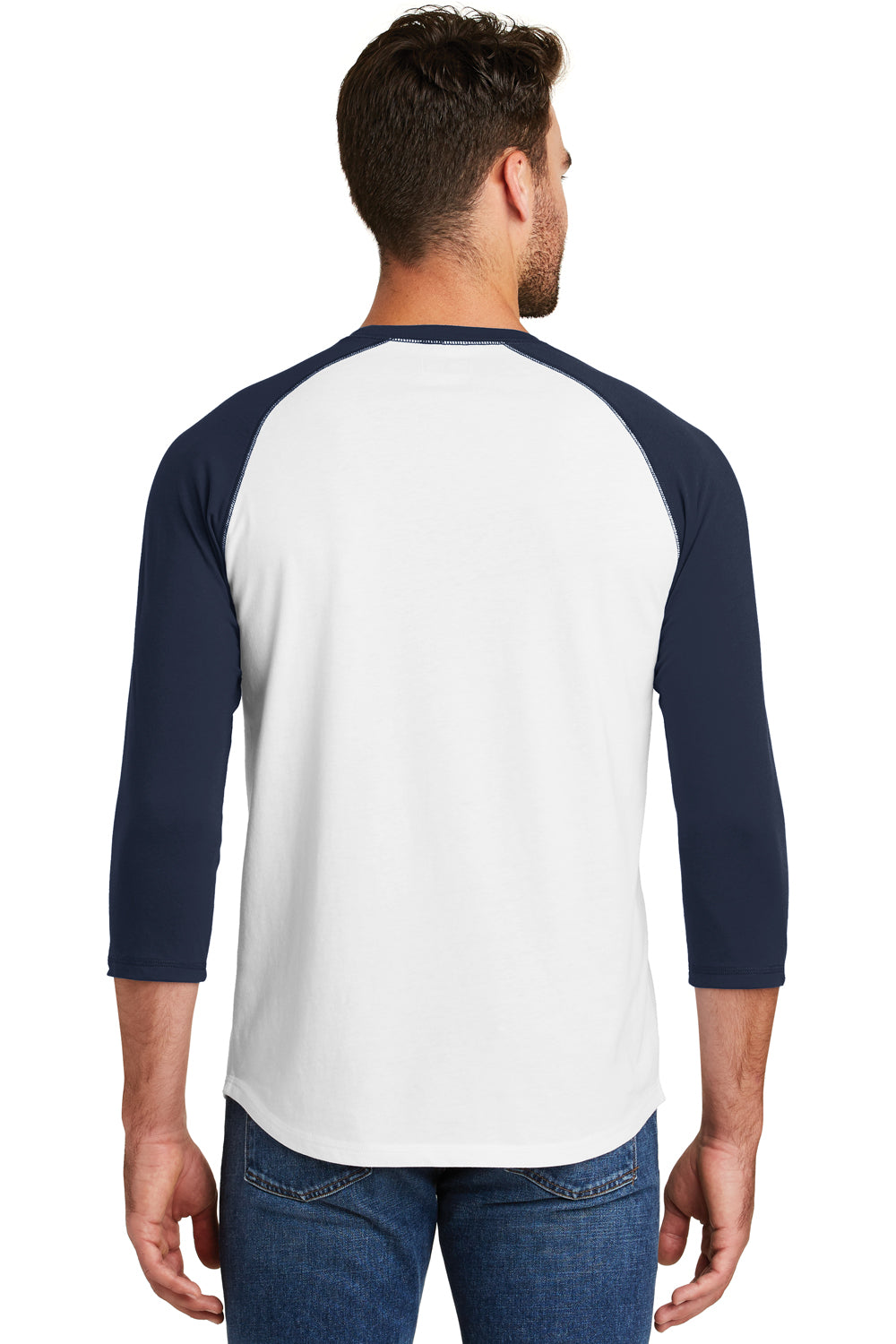 New Era NEA104 Mens Heritage 3/4 Sleeve Crewneck T-Shirt Navy Blue/White Back