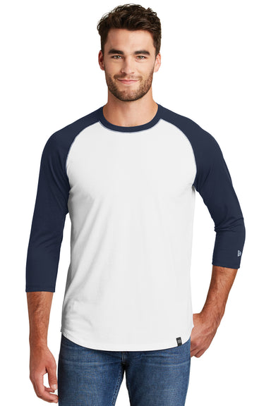 New Era NEA104 Mens Heritage 3/4 Sleeve Crewneck T-Shirt Navy Blue/White Front