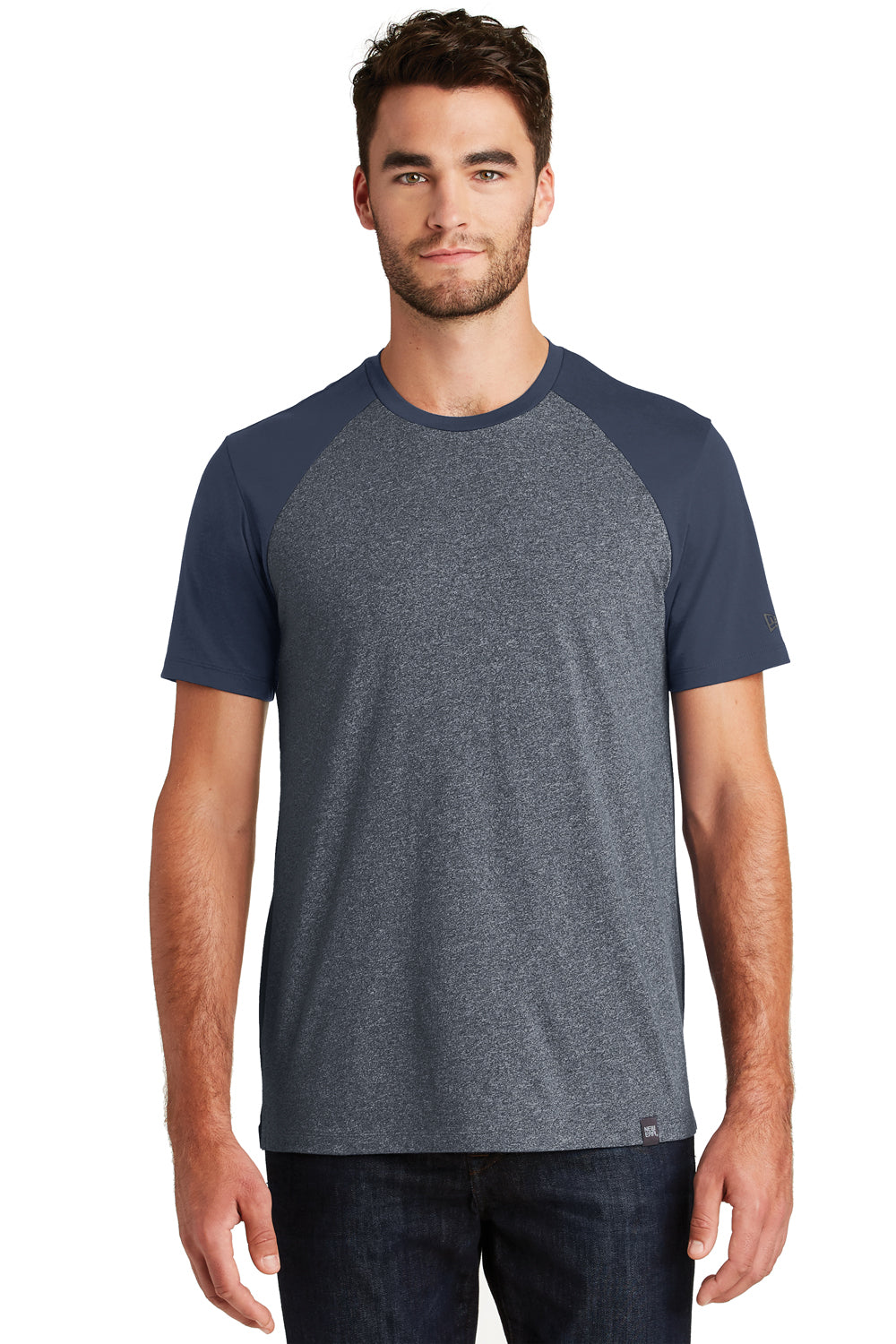 New Era NEA107 Mens Heritage Short Sleeve Crewneck T-Shirt Navy Blue/Navy Blue Twist Front