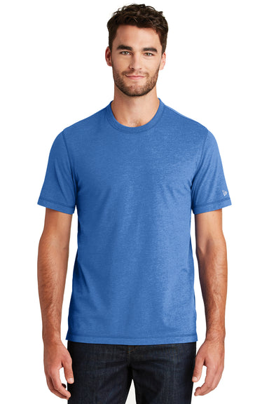 New Era NEA120 Mens Sueded Short Sleeve Crewneck T-Shirt Heather Royal Blue Front