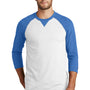 New Era Mens Sueded 3/4 Sleeve Crewneck T-Shirt - Heather Royal Blue/White
