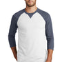 New Era Mens Sueded 3/4 Sleeve Crewneck T-Shirt - White/Heather Navy Blue